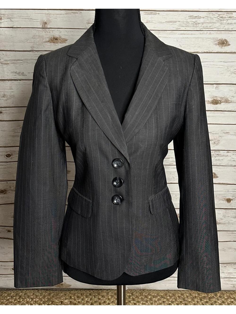 Ann Taylor Italian classic grey/lt blue wool tailored single breasted blazer 2P